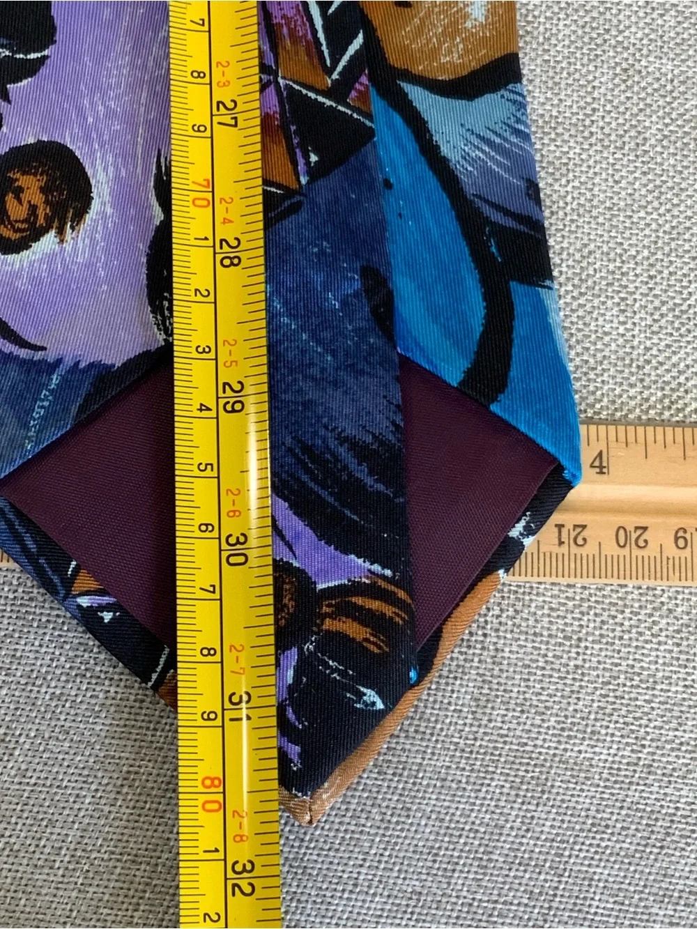 Adolfo Extra Long Abstract Silk Tie Blue Purple